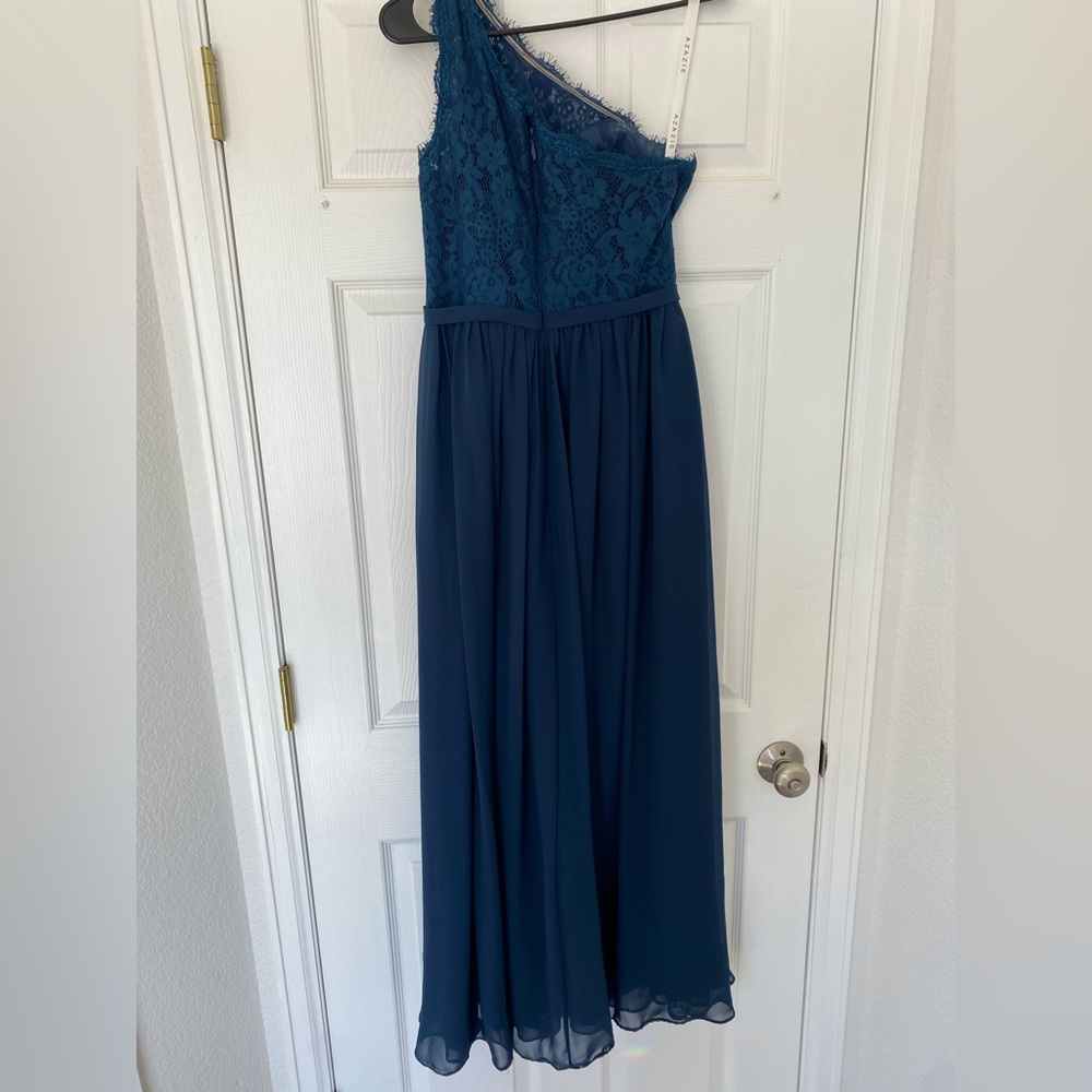 Azazie Demi Navy Blue One Shoulder Bridesmaid Dress